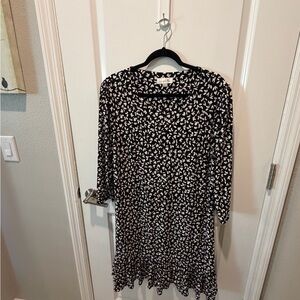 Harper Black and White Floral Long Sleeve Dress